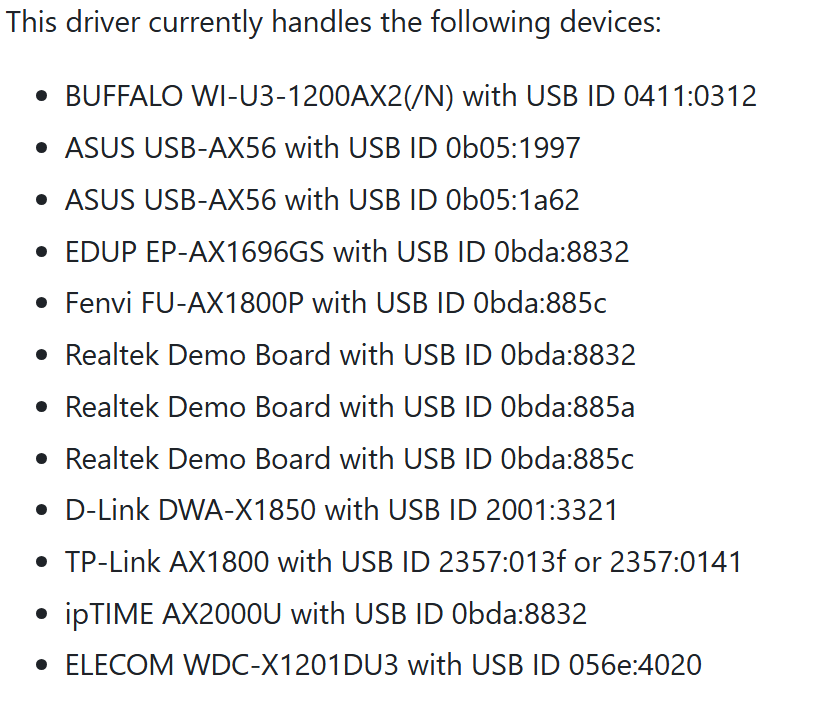 Realtek rtl8852au Driver screenshot