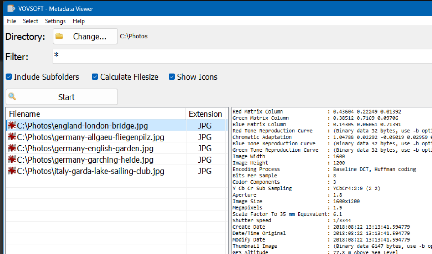 Metadata Viewer screenshot