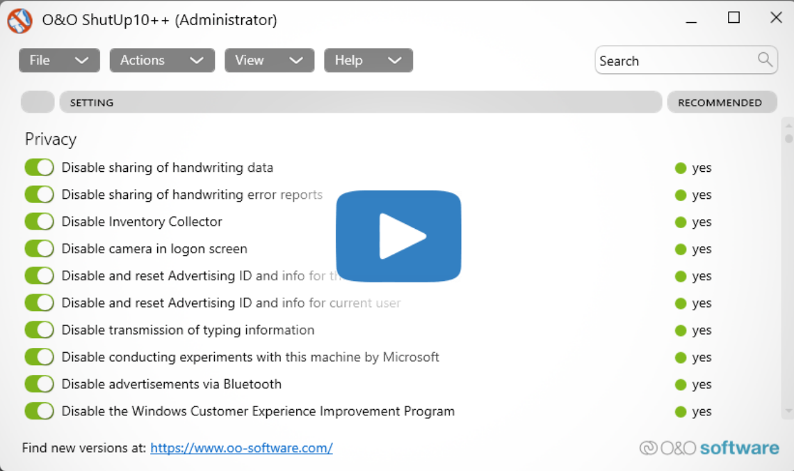O&O ShutUp10 screenshot