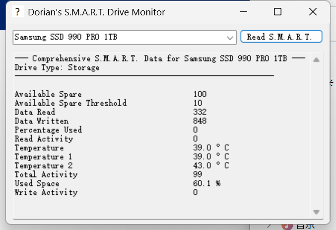 Dorian's S.M.A.R.T. Drive Monitor screenshot