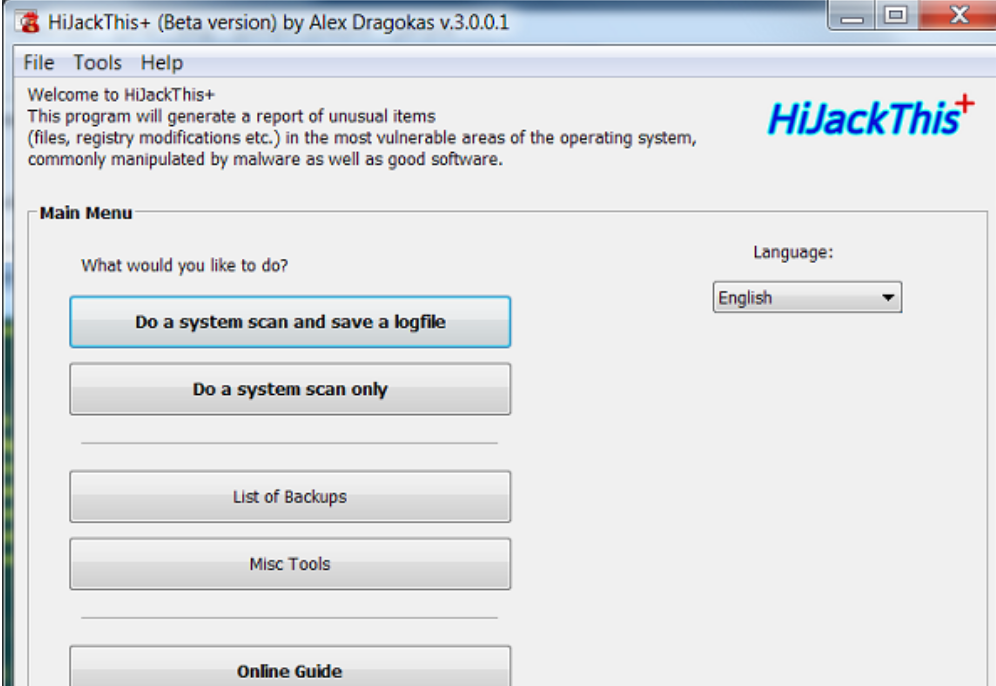 HiJackThis screenshot