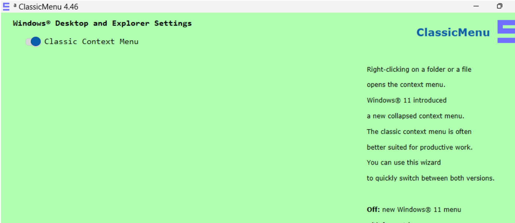 ClassicMenu screenshot