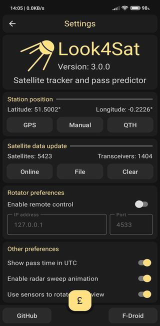 Look4Sat: Satellite tracker screenshot