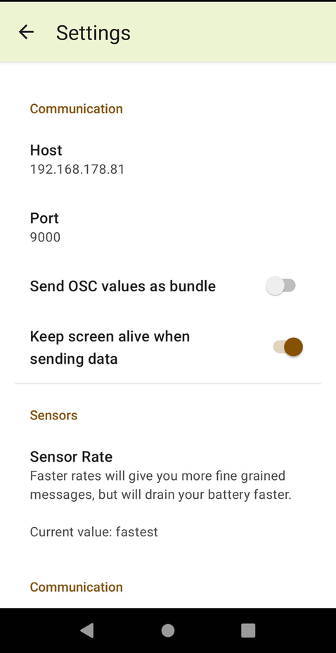 Sensors2OSC screenshot