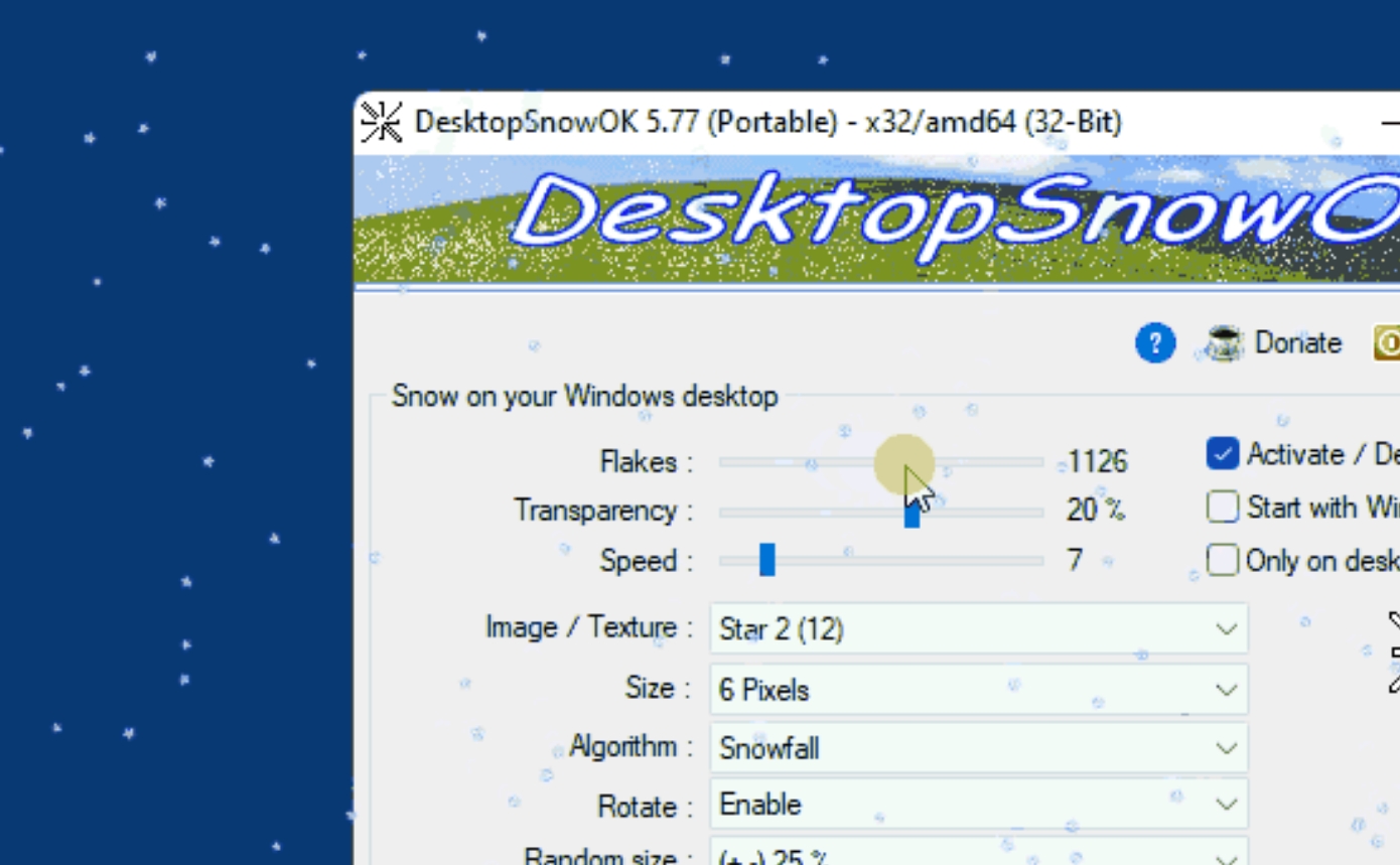 Desktop Snow Effect Tool screenshot
