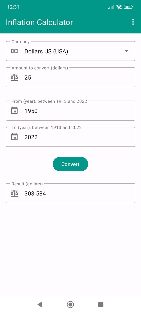 Inflation Calculator screenshot
