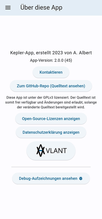 Kepler-App screenshot