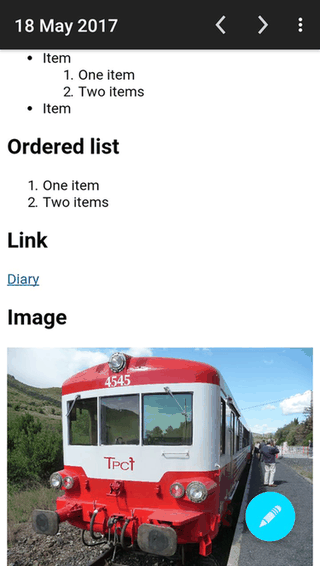 Diary screenshot