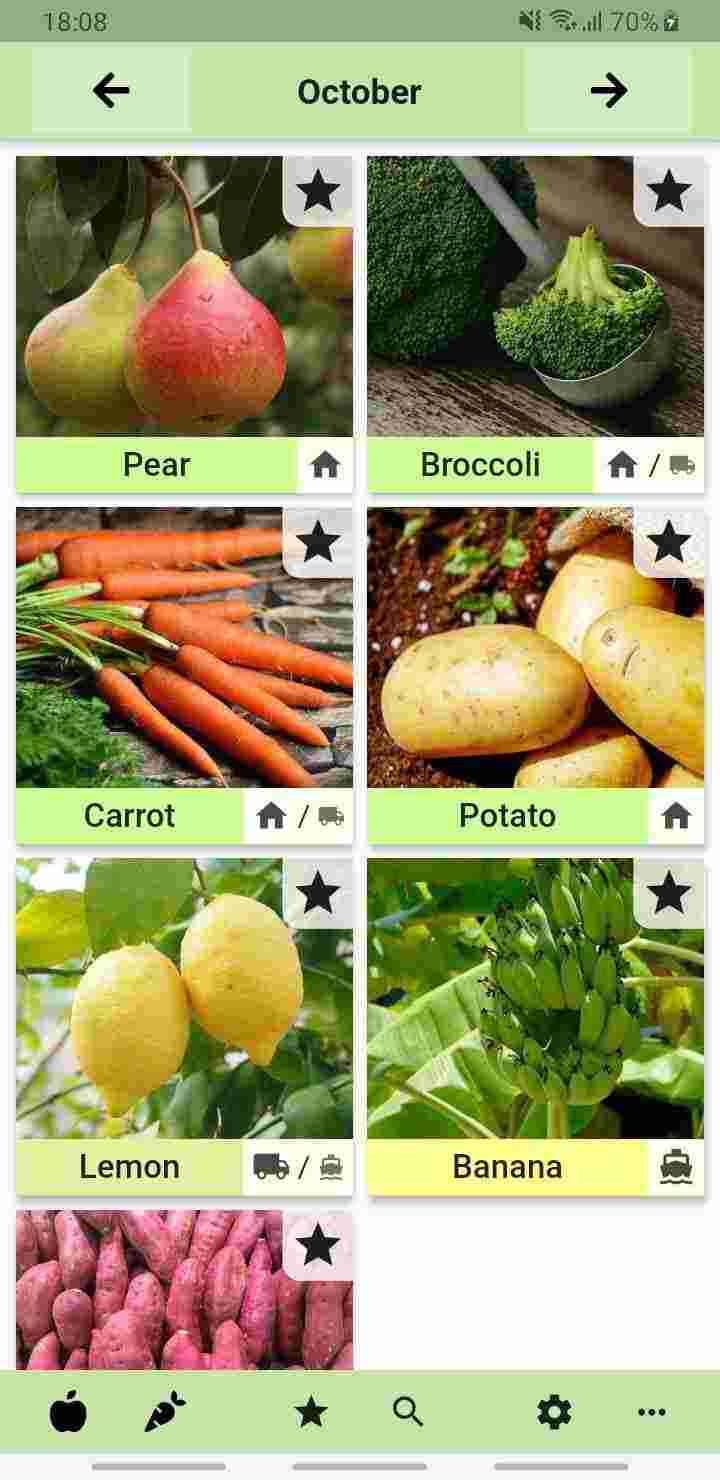 Seasonal Foods Calendar screenshot