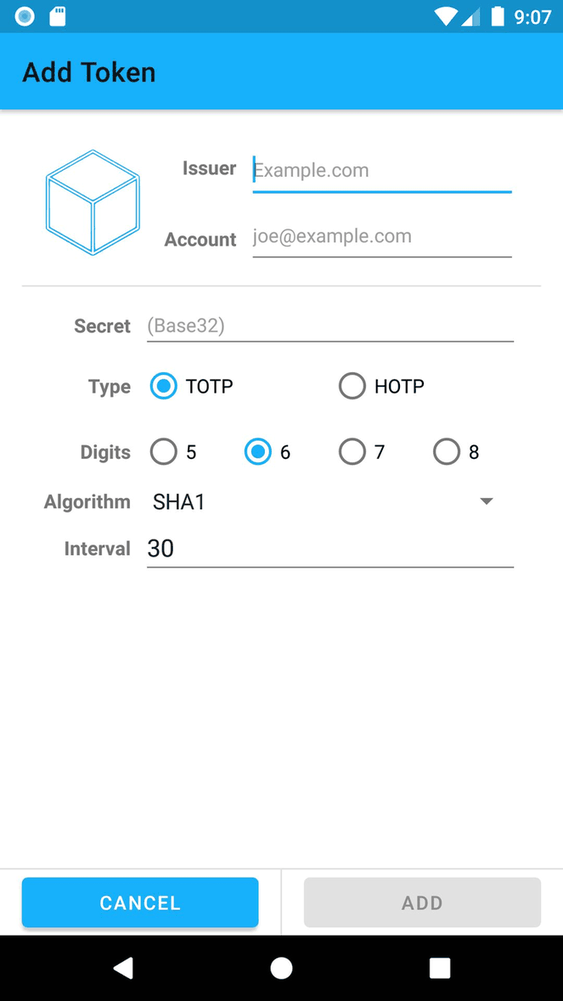 FreeOTP+ screenshot