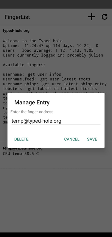 FingerList screenshot