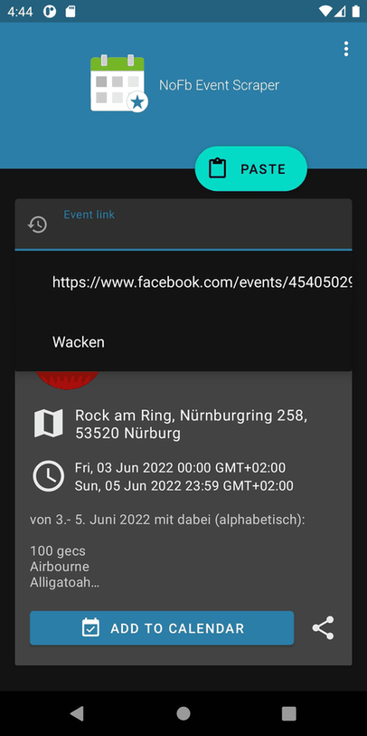 NoFb Event Scraper screenshot