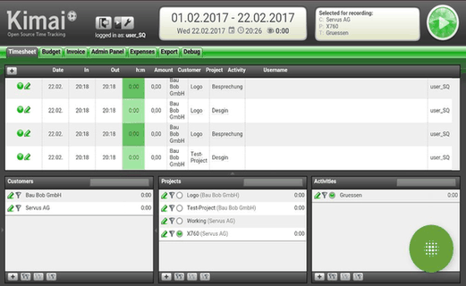 Kimai TimeTracker screenshot