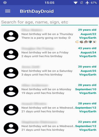 BirthDayDroid screenshot