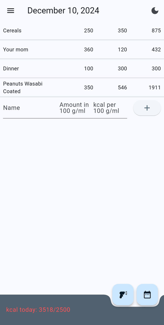 Calorimeter screenshot