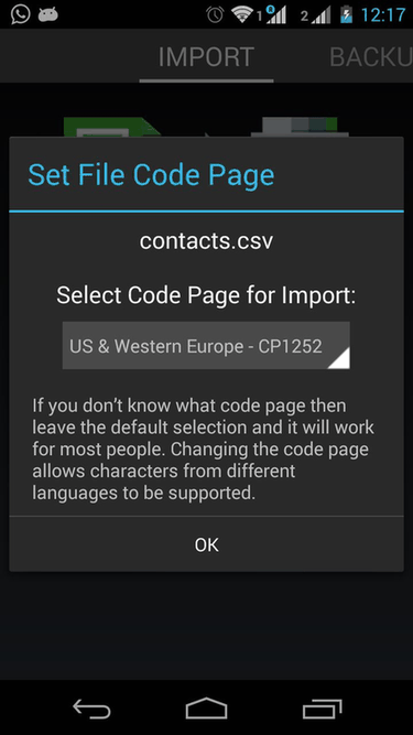 Contacts Import screenshot