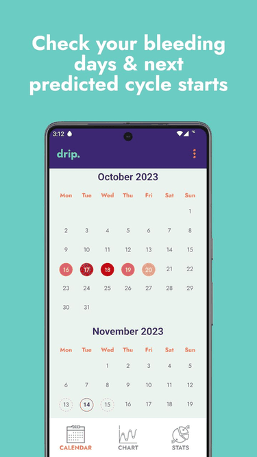drip. menstrual cycle and fertility tracking screenshot