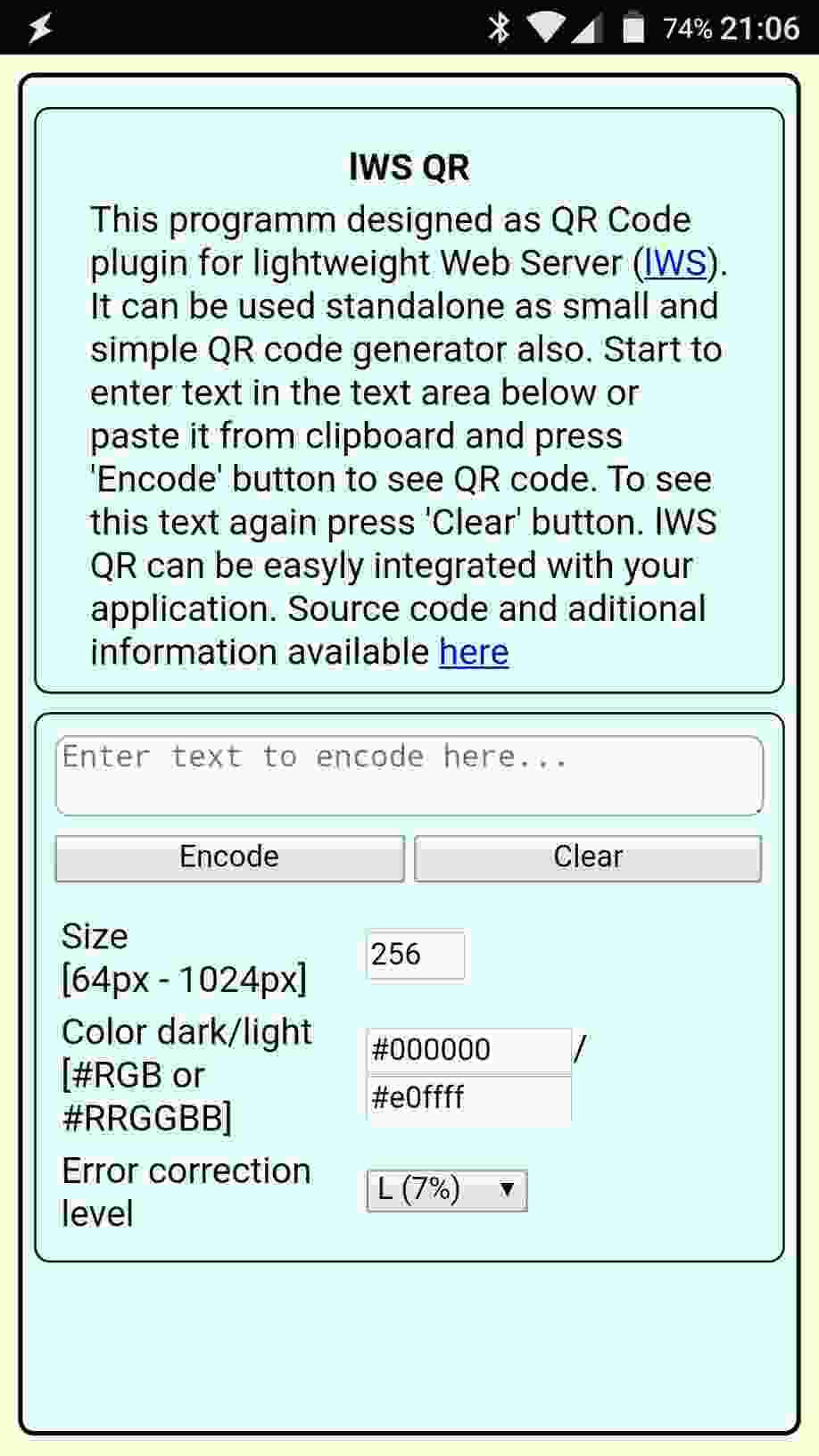 [lWS.QR] lightweight Web Server QR code screenshot