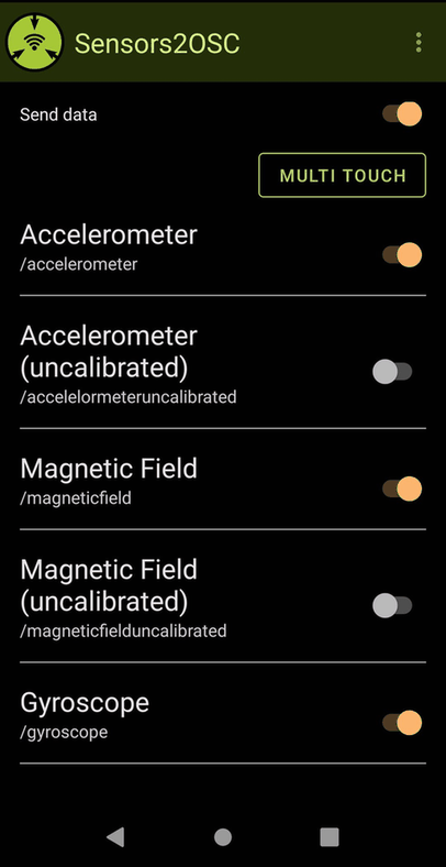 Sensors2OSC screenshot