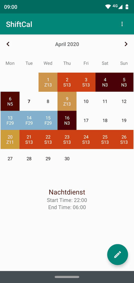 ShiftCal screenshot